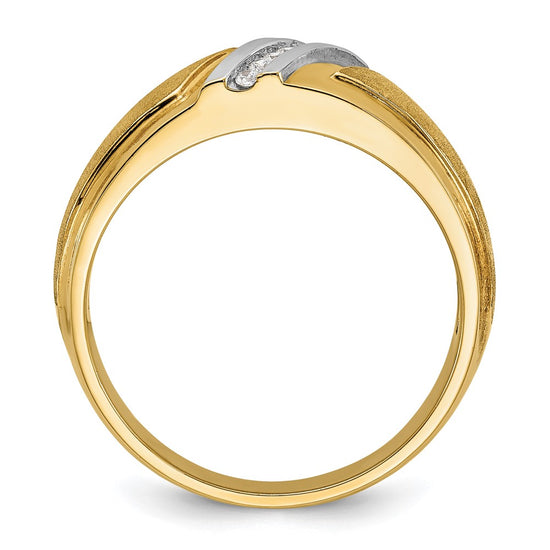 14k with White Rhodium Mens Polished and Satin 7-Stone 1/20 Carat AA Diamond Ring