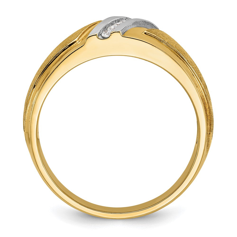 14k with White Rhodium Mens Polished and Satin 7-Stone 1/20 Carat AA Diamond Ring