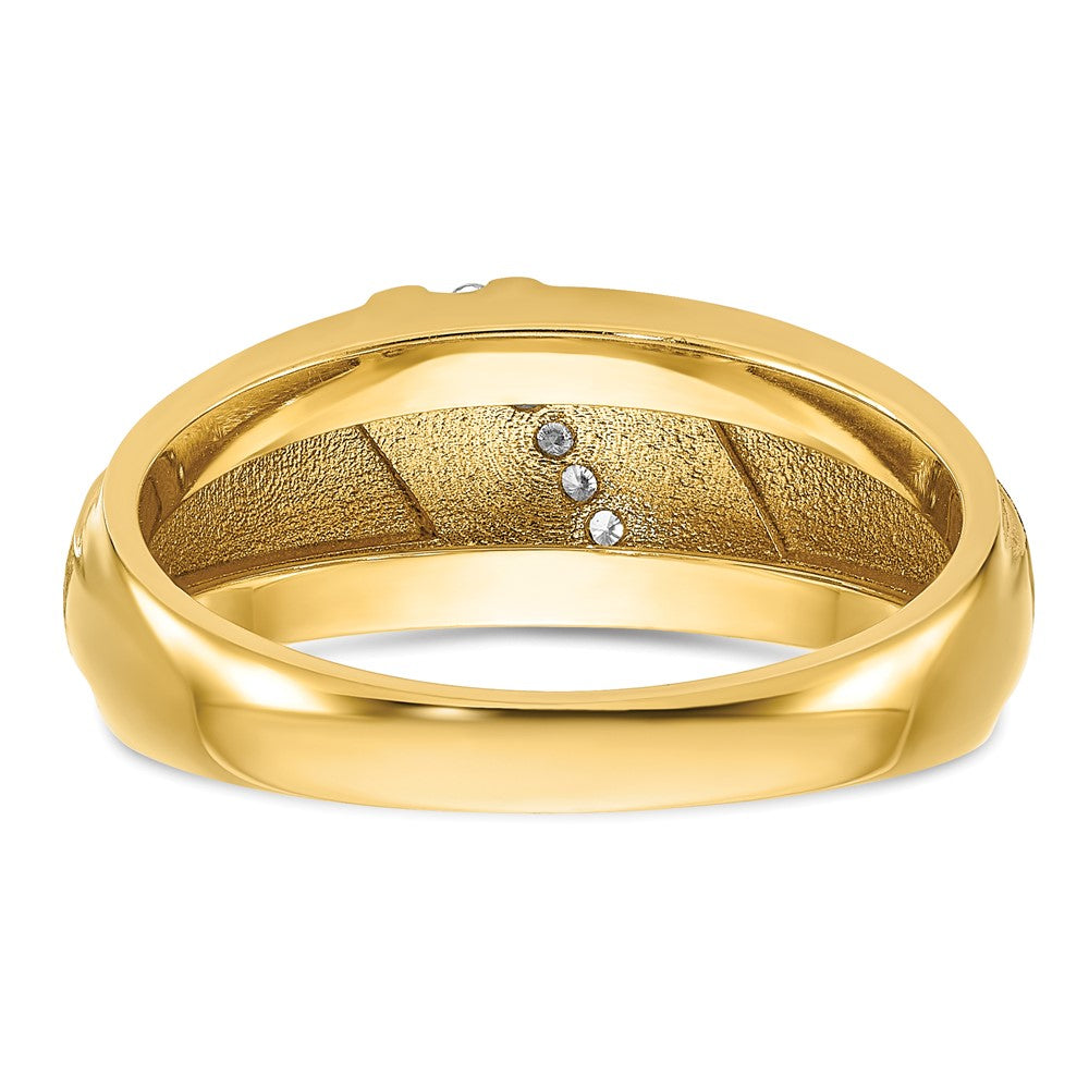 14k with White Rhodium Mens Polished and Satin 7-Stone 1/20 Carat AA Diamond Ring