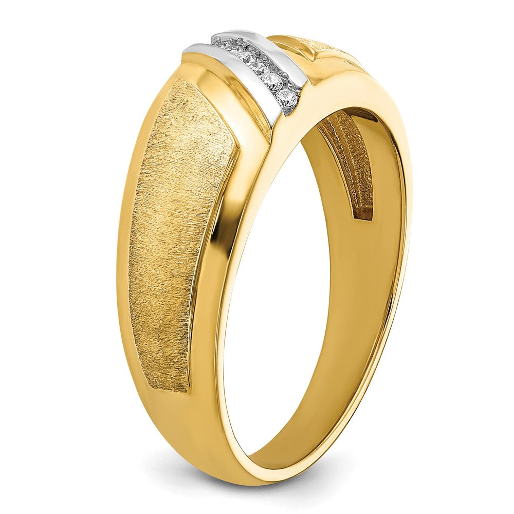 14k with White Rhodium Men's Polished and Satin 1/20 Carat Lab Grown Diamond Ring