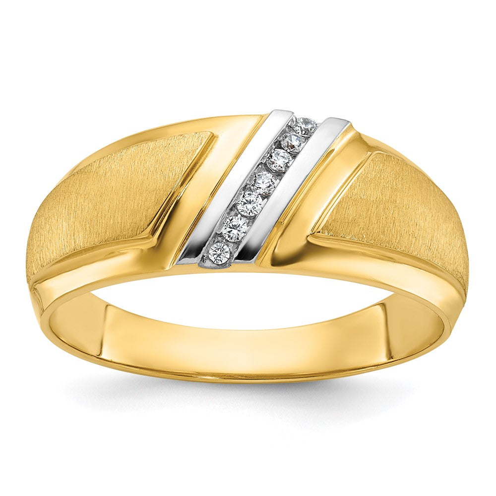 14k with White Rhodium Men's Polished and Satin 1/20 Carat Lab Grown Diamond Ring