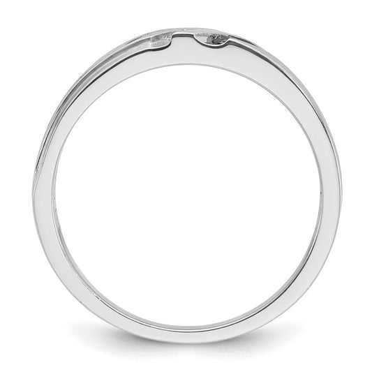 14k White Gold 1/8 carat Lab Grown Diamond VS/SI+ G+ and 1/8 carat Black Mined Diamonds Complete Polished Satin and Grooved Men's Ring