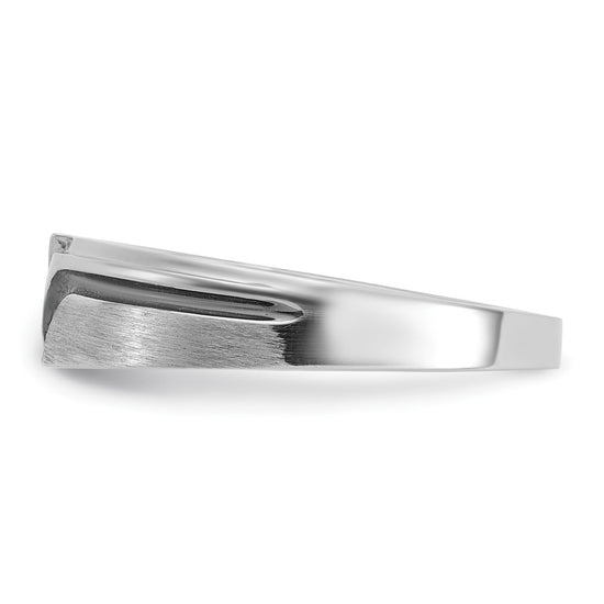 14k White Gold 1/8 carat Lab Grown Diamond VS/SI+ G+ and 1/8 carat Black Mined Diamonds Complete Polished Satin and Grooved Men's Ring