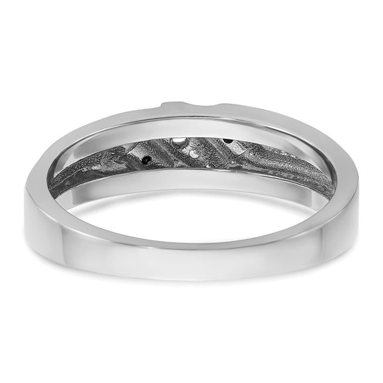 14k White Gold 1/8 carat Lab Grown Diamond VS/SI+ G+ and 1/8 carat Black Mined Diamonds Complete Polished Satin and Grooved Men's Ring