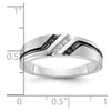 14k White Gold with Black Rhodium Men's Polished Satin and Grooved 1/8 Carat AA Quality Black and White Diamond Ring
