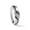 14k White Gold 1/8 carat Lab Grown Diamond VS/SI+ G+ and 1/8 carat Black Mined Diamonds Complete Polished Satin and Grooved Men's Ring