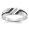 14k White Gold 1/8 carat Lab Grown Diamond VS/SI+ G+ and 1/8 carat Black Mined Diamonds Complete Polished Satin and Grooved Men's Ring