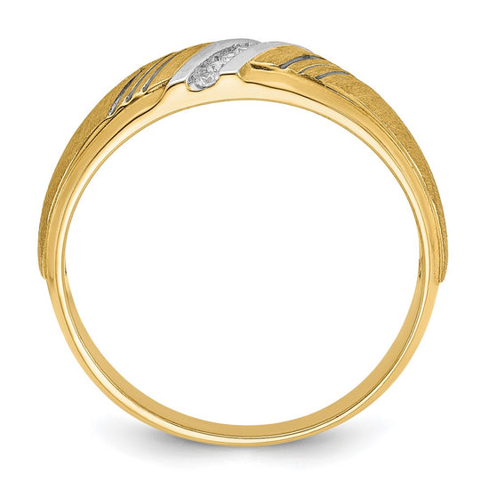 14k with Black and White Rhodium Men's Polished and Satin 1/20 Carat AA Quality Diamond Ring
