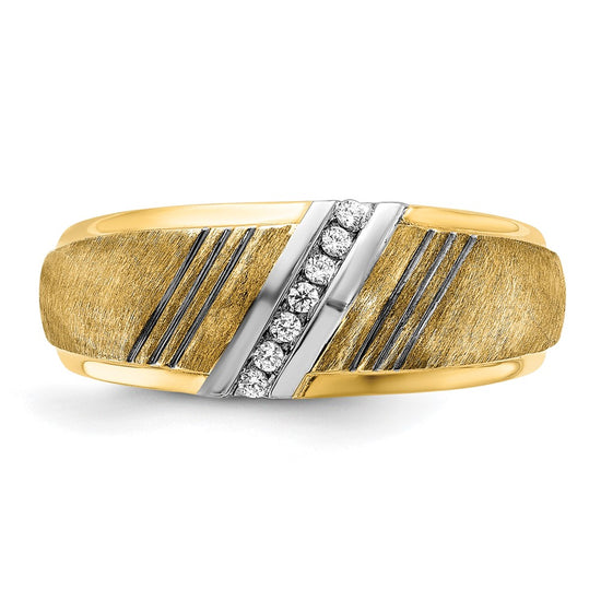 14k with Black and White Rhodium Men's Polished and Satin 1/20 Carat Lab Grown Diamond Ring
