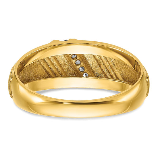 14k with Black and White Rhodium Men's Polished and Satin 1/20 Carat Lab Grown Diamond Ring