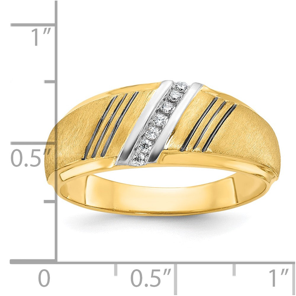 14k with Black and White Rhodium Men's Polished and Satin 1/20 Carat AA Quality Diamond Ring