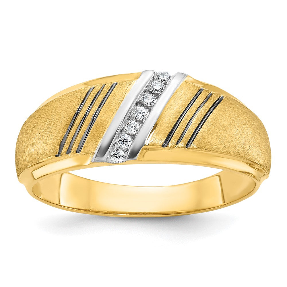 14k with Black and White Rhodium Men's Polished and Satin 1/20 Carat AA Quality Diamond Ring