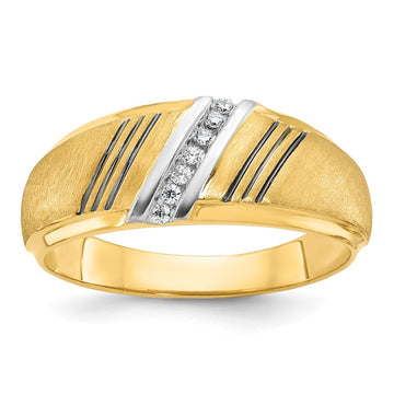 14k with Black and White Rhodium Men's Polished and Satin 1/20 Carat AA Quality Diamond Ring