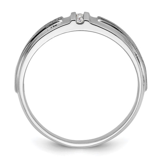 14k White Gold with Black Rhodium 1/20 carat Lab Grown Diamond VS/SI+ G+ Complete Polished Satin and Grooved Five Stone Men's Ring