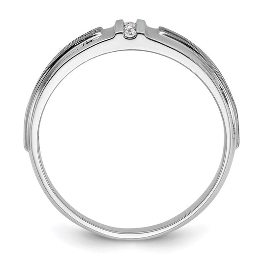 14k White Gold with Black Rhodium 1/20 carat Lab Grown Diamond VS/SI+ G+ Complete Polished Satin and Grooved Five Stone Men's Ring