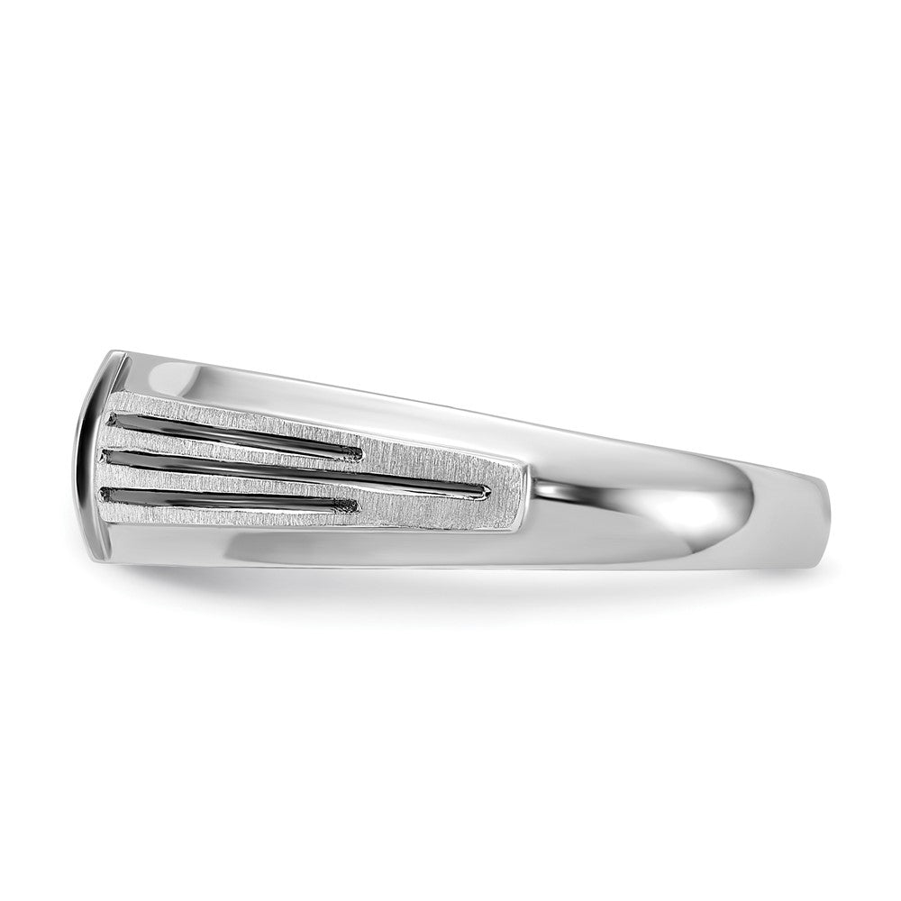 14k White Gold with Black Rhodium 1/20 carat Lab Grown Diamond VS/SI+ G+ Complete Polished Satin and Grooved Five Stone Men's Ring