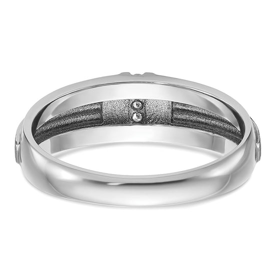 14k White Gold with Black Rhodium 1/20 carat Lab Grown Diamond VS/SI+ G+ Complete Polished Satin and Grooved Five Stone Men's Ring