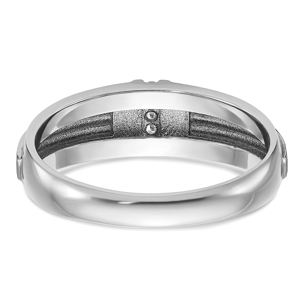14k White Gold with Black Rhodium 1/20 carat Lab Grown Diamond VS/SI+ G+ Complete Polished Satin and Grooved Five Stone Men's Ring