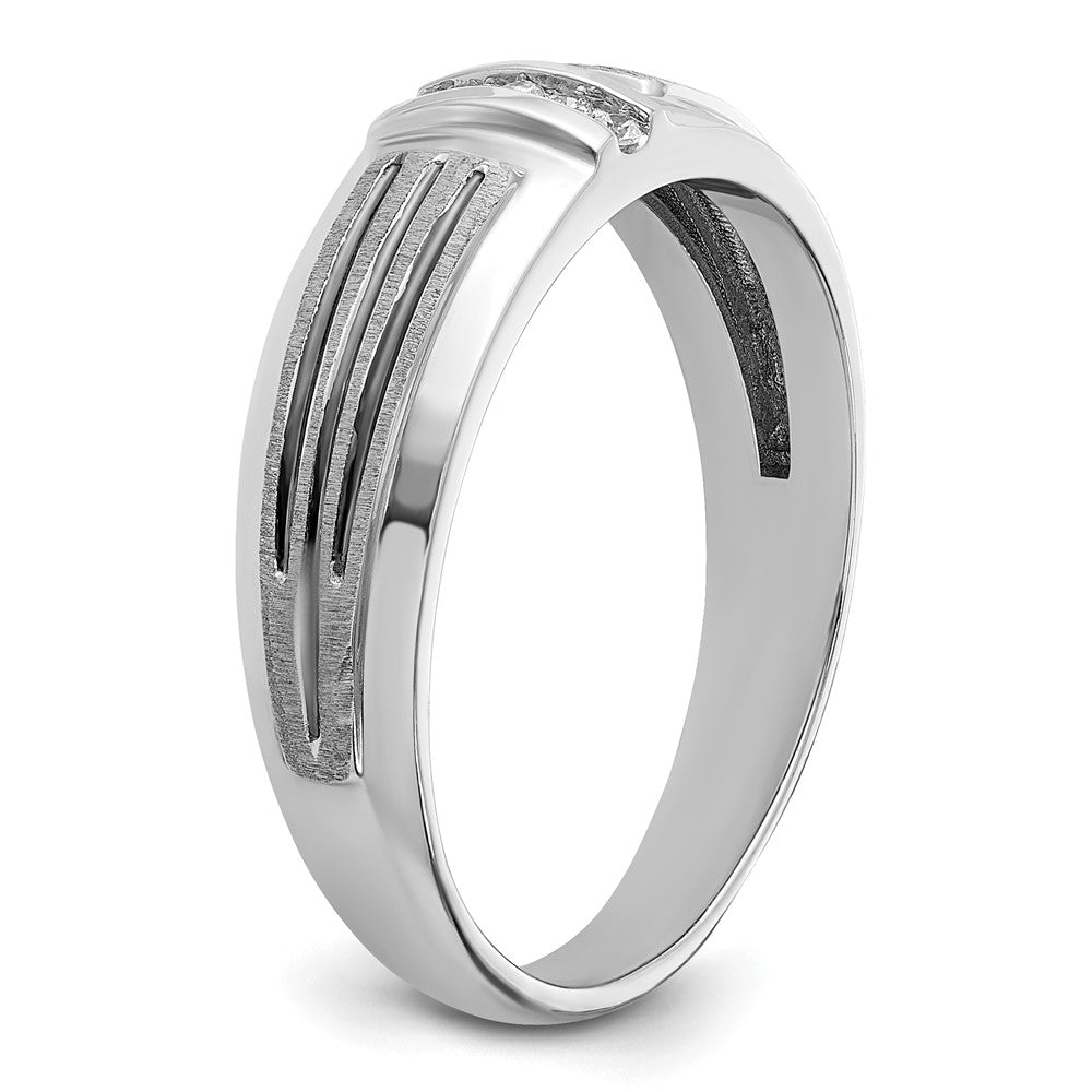 14k White Gold with Black Rhodium 1/20 carat Lab Grown Diamond VS/SI+ G+ Complete Polished Satin and Grooved Five Stone Men's Ring