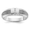 14k White Gold with Black Rhodium 1/20 carat Lab Grown Diamond VS/SI+ G+ Complete Polished Satin and Grooved Five Stone Men's Ring