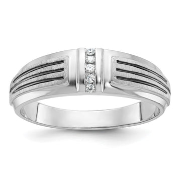 14k White Gold with Black Rhodium 1/20 carat Lab Grown Diamond VS/SI+ G+ Complete Polished Satin and Grooved Five Stone Men's Ring