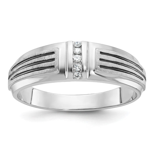 14k White Gold with Black Rhodium 1/20 carat Lab Grown Diamond VS/SI+ G+ Complete Polished Satin and Grooved Five Stone Men's Ring