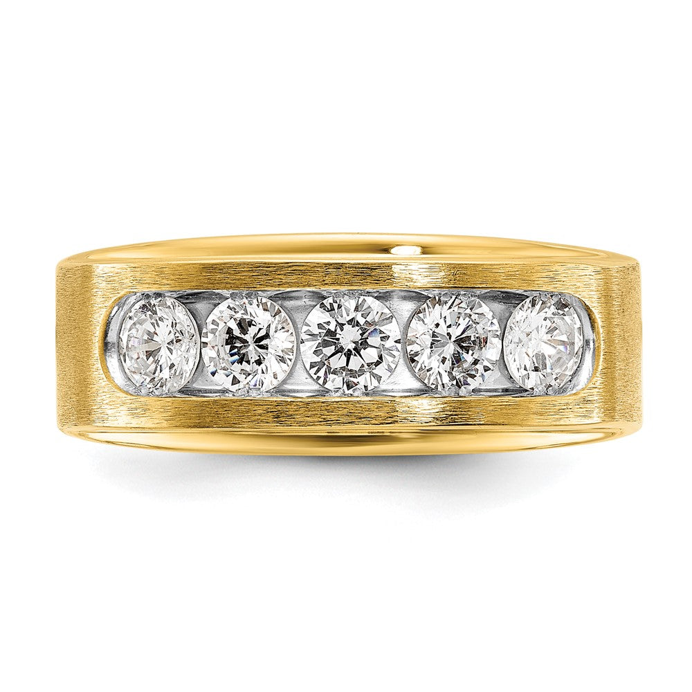 14k with White Rhodium 1 carat Lab Grown Diamond VS/SI+ G+ Five Stone Complete Polished and Brushed Men's Ring