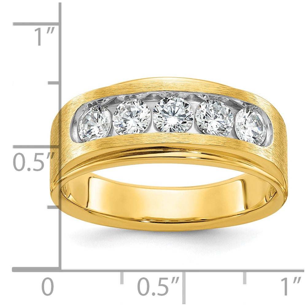 14k Men's Polished and Brushed 5-Stone 1 Carat AA Quality Diamond Ring