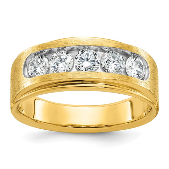 14k Men's Polished and Brushed 5-Stone 1 Carat AA Quality Diamond Ring