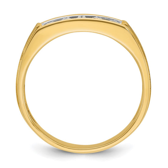 14k Men's Polished Satin and Grooved 2-Row 5/8 Carat AA Quality Diamond Ring