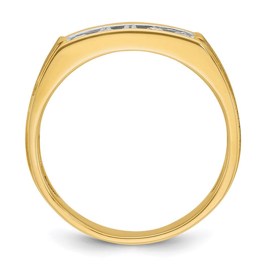 14k Men's Polished Satin and Grooved 2-Row 5/8 Carat AA Quality Diamond Ring