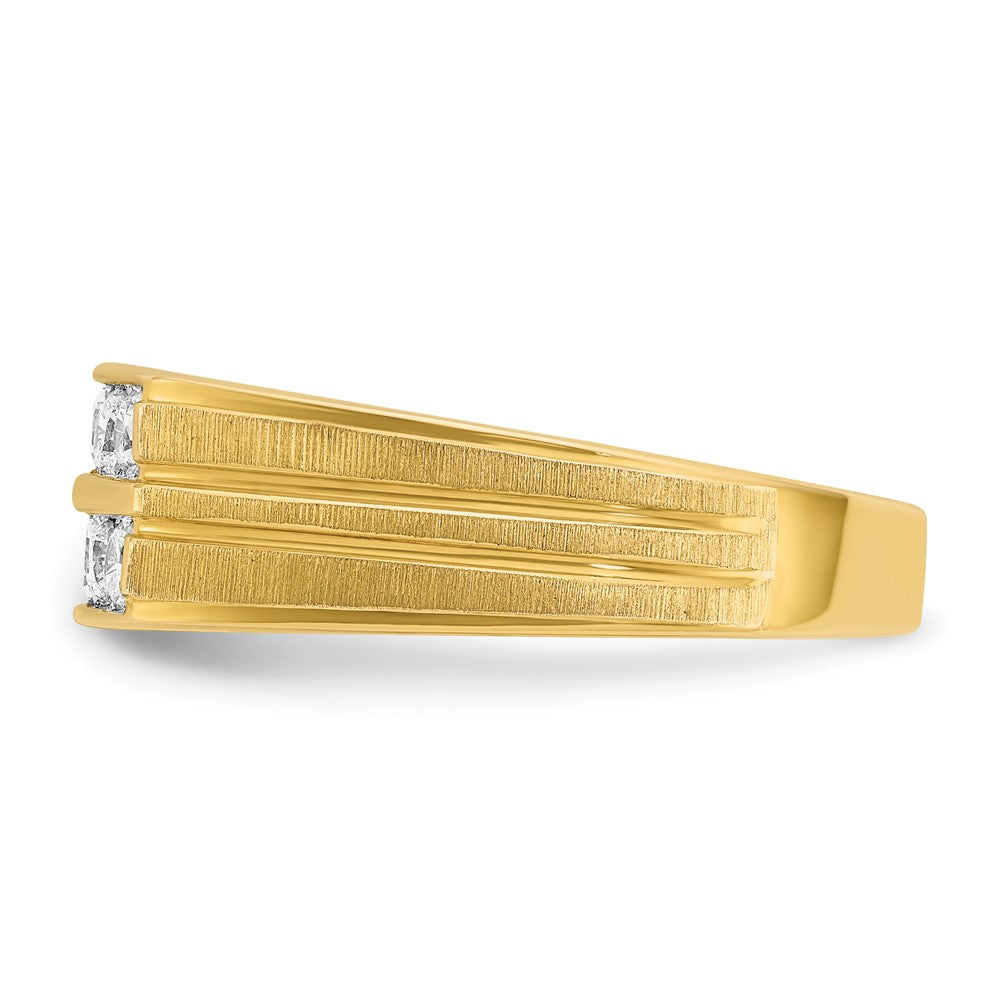 14k Men's Polished Satin and Grooved 2-Row 5/8 Carat AA Quality Diamond Ring