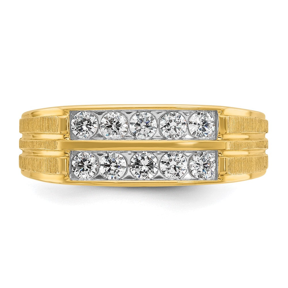 14k Men's Polished Satin and Grooved 2-Row 5/8 Carat AA Quality Diamond Ring