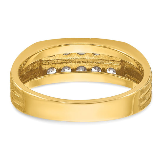14k Men's Polished Satin and Grooved 2-Row 5/8 Carat AA Quality Diamond Ring