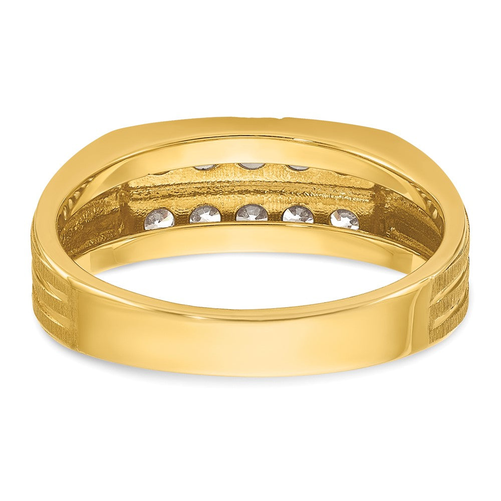 14k Men's Polished Satin and Grooved 2-Row 5/8 Carat AA Quality Diamond Ring