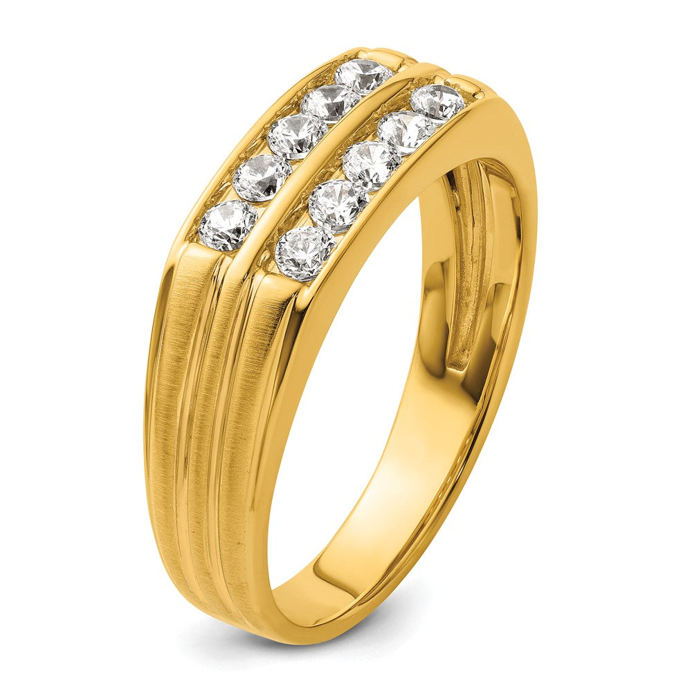 14k Men's Polished Satin and Grooved 2-Row 5/8 Carat AA Quality Diamond Ring