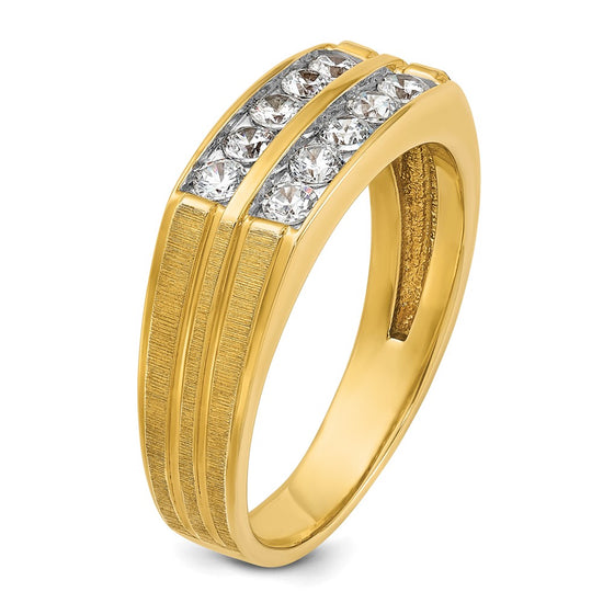 14k Men's Polished Satin and Grooved 2-Row 5/8 Carat AA Quality Diamond Ring