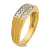 14k Men's Polished Satin and Grooved 2-Row 5/8 Carat AA Quality Diamond Ring