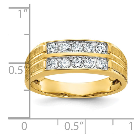 14k Men's Polished Satin and Grooved 2-Row 5/8 Carat AA Quality Diamond Ring