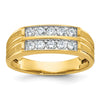 14k Men's Polished Satin and Grooved 2-Row 5/8 Carat AA Quality Diamond Ring