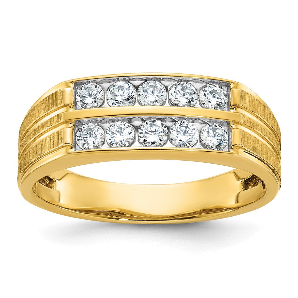 14k Men's Polished Satin and Grooved 2-Row 5/8 Carat AA Quality Diamond Ring