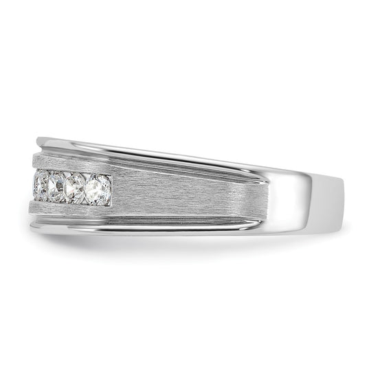 IBGoodman 14k White Gold 1/2 carat Lab Grown Diamond VS/SI+ G+ Nine Stone Complete Polished Brushed and Grooved Men's Ring