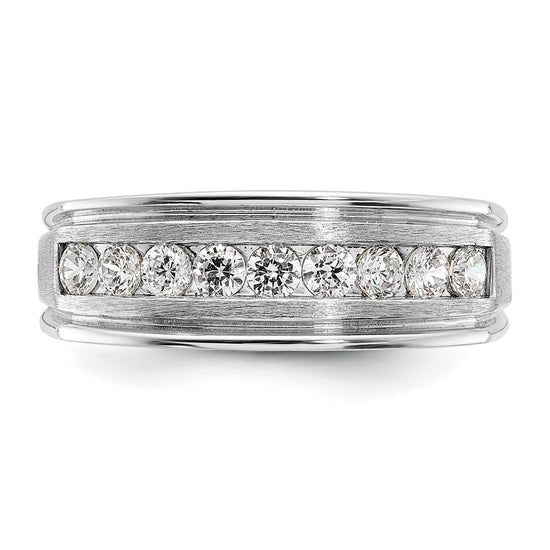 IBGoodman 14k White Gold 1/2 carat Lab Grown Diamond VS/SI+ G+ Nine Stone Complete Polished Brushed and Grooved Men's Ring