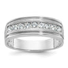 IBGoodman 14k White Gold Men's Polished Brushed and Grooved 9-Stone 1/2 Carat AA Quality Diamond Ring