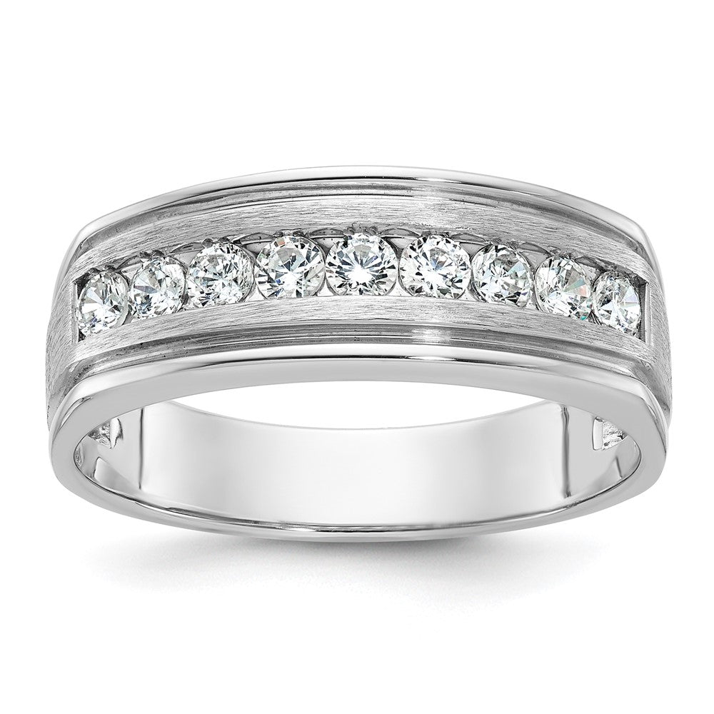 14k White Gold 1/2 carat Lab Grown Diamond VS/SI+ G+ Nine Stone Complete Polished Brushed and Grooved Men's Ring