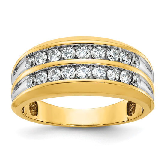 10k with White Rhodium Men's Polished Two-Row 3/4 Carat A Quality Diamond Ring