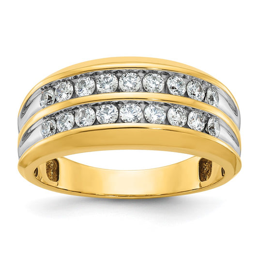 10k with White Rhodium Men's Polished Two-Row 3/4 Carat A Quality Diamond Ring