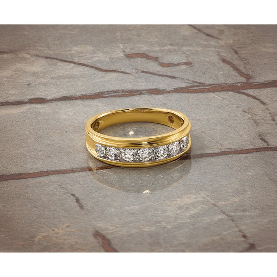14k 1 carat Lab Grown Diamond VS/SI+ G+ Seven Stone Complete Polished Men's Ring