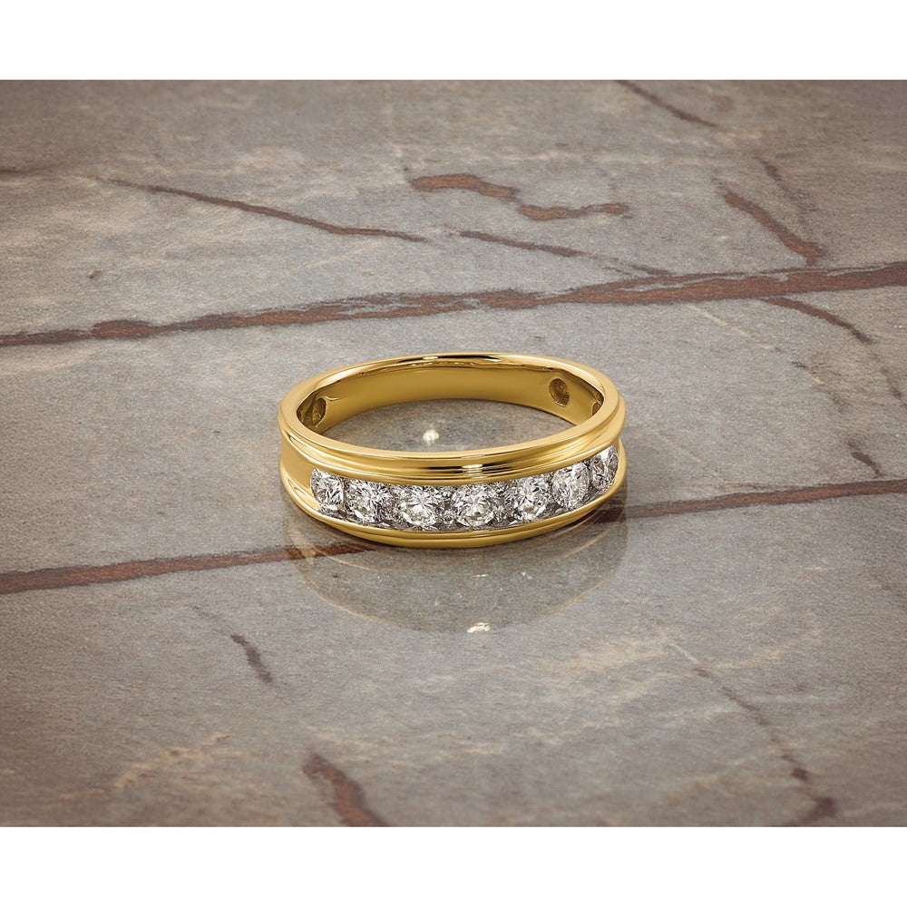 14k 1 carat Lab Grown Diamond VS/SI+ G+ Seven Stone Complete Polished Men's Ring