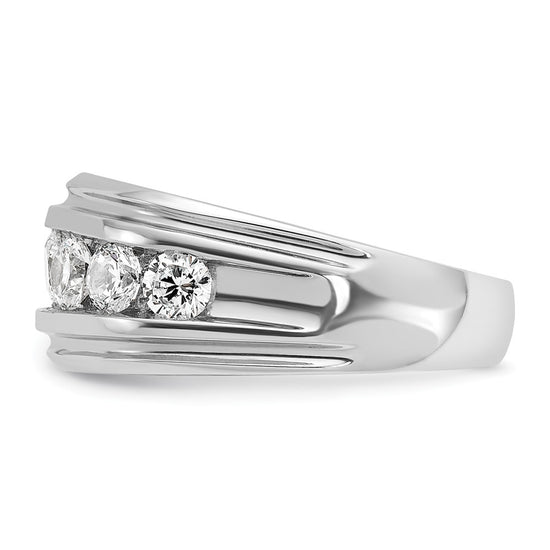 14k White Gold Men's Polished and Grooved 1 3/4 Carat AA Quality Diamond Ring